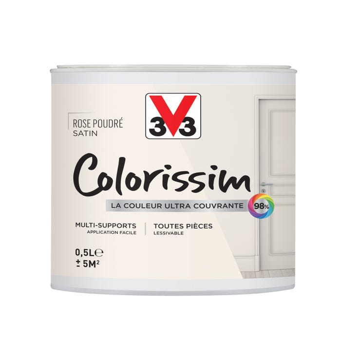 Peinture intérieure multi-supports acrylique satin rose poudre 0,5 L - V33 COLORISSIM