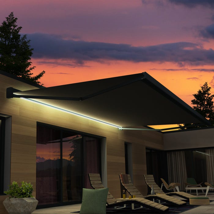 Store banne motorisé avec coffre intégral 5 x 3 m anthracite CONSTELA Store banne motorisé avec coffre intégral 5 x 3 m anthracite CONSTELA