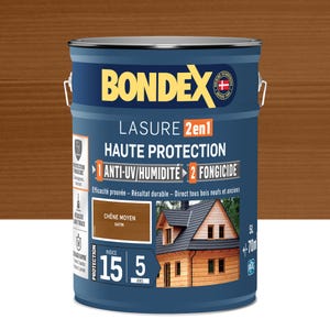 Lasure 2en1 anti UV/humidité et fongicide 5 ans chêne moyen 5 L - BONDEX
