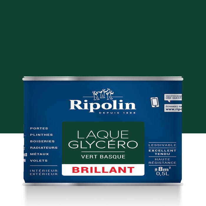 Peinture intérieure et extérieure multi-supports glycéro brillant vert basque 0,5 L - RIPOLIN