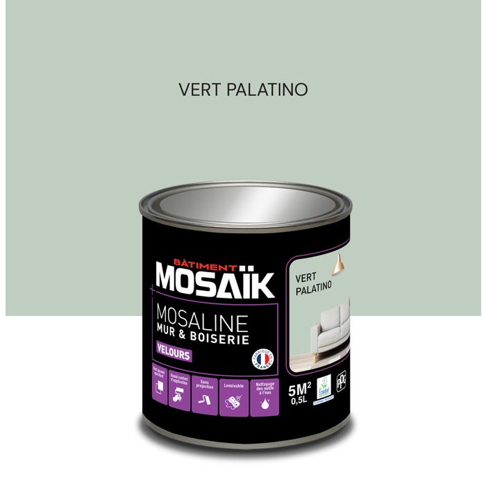 Peinture intérieure multi support acrylique velours vert palatino 0,5 L Mosaline - MOSAIK