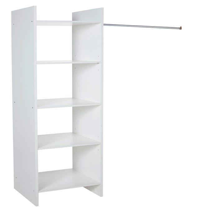 Kit d'aménagement blanc 1 colonne de Larg.40 cm + 5 tablettes + 1 barre de penderie