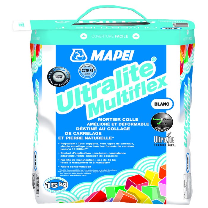 Mortier colle carrelage blanc 15 kg Ultralite Multiflex - MAPEI