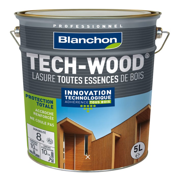 Lasure bois extérieurs verticaux brun acajou 5 L Tech-Wood® - BLANCHON