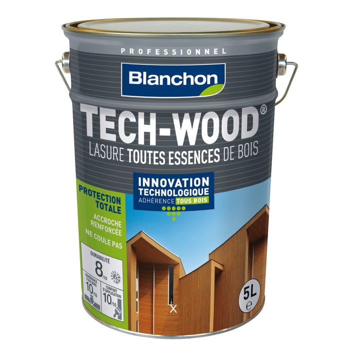 Lasure bois extérieurs verticaux brun acajou 5 L Tech-Wood® - BLANCHON