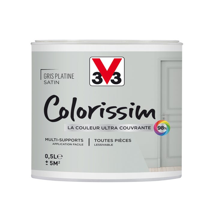 Peinture intérieure multi-supports acrylique satin gris platine 0,5 L COLORISSIM