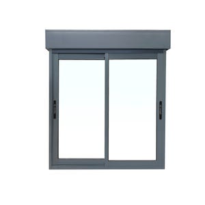 Fenêtre aluminium H.125 x l.120 cm coulissant 2 vantaux avec volet roulant intégré gris