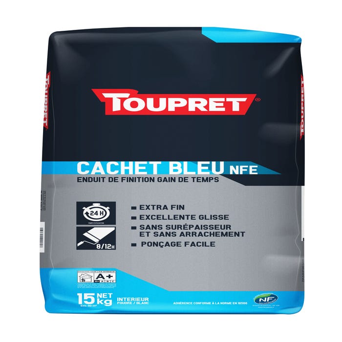 Enduit de lissage en poudre gain de temps intérieur 15 kg - Cachet bleu TOUPRET