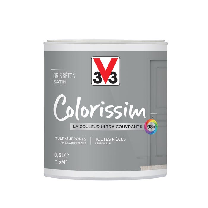 Peinture intérieure multi-supports acrylique satin gris béton 0,5 L - V33 COLORISSIM