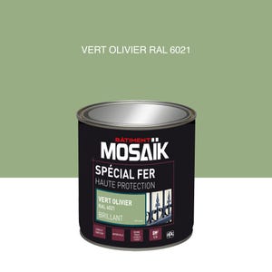 Peinture fer glycéro anti-rouille brillant vert olive RAL6021 0,5 L - MOSAÏK