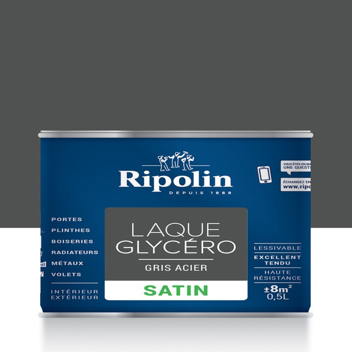 Peinture intérieure et extérieure multi-supports glycéro satin gris acier 0,5 L - RIPOLIN