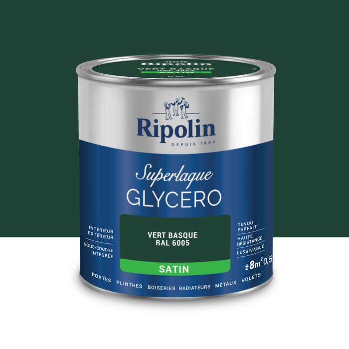 Peinture intérieure et extérieure multi-supports glycéro satin vert basque 0,5 L - RIPOLIN