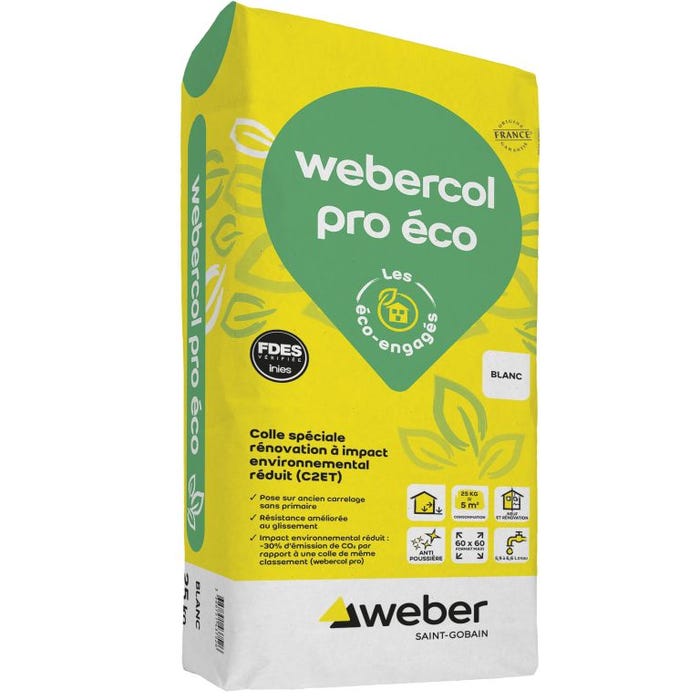 Mortier colle C2ET blanc 25kg Webercol Pro Eco - WEBER