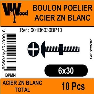 Boulon poêlier zingué 6 x 30 mm 10 pièces - VISWOOD