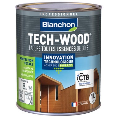 Lasure bois extérieurs verticaux blanc 1 L Tech-Wood® - BLANCHON