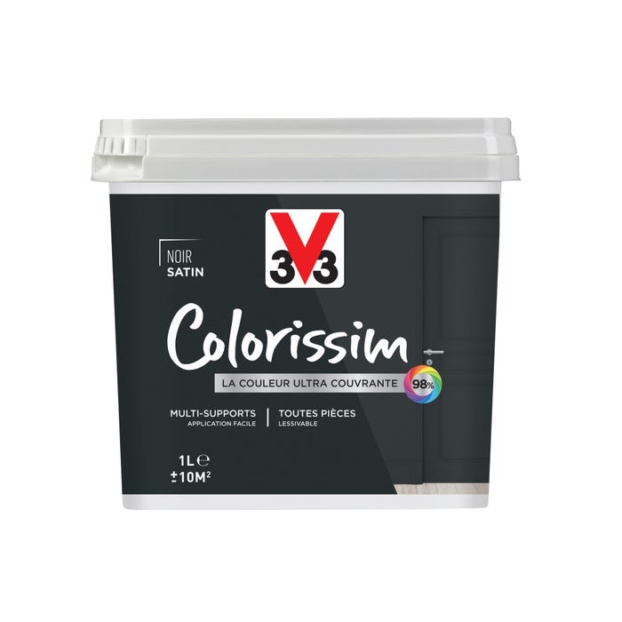 Peinture intérieure multi-supports acrylique satin noir 1 L - V33 COLORISSIM