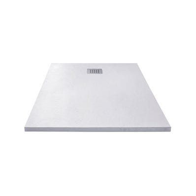 Receveur extra plat à poser ou à encastrer écoulement décentré en résine blanc l.100 x L.70 cm