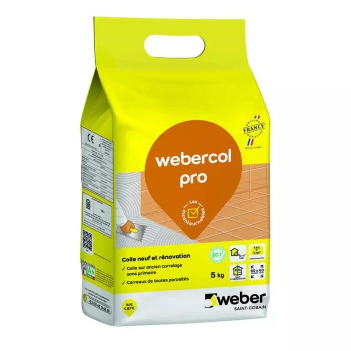 Colle en poudre C2E Webercol Pro Eco Gris, sac de 5kg