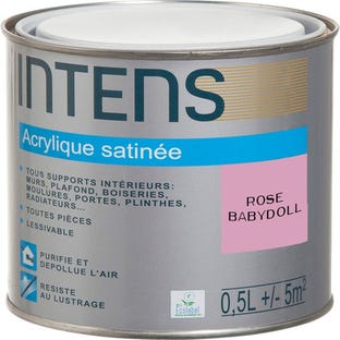 Peinture intérieure multi-supports acrylique monocouche satin rose babydoll 0,5 L - INTENS