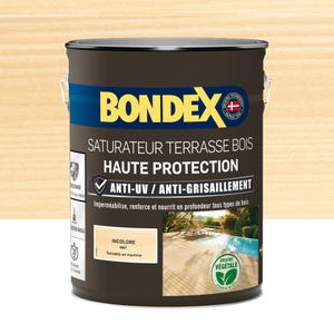 Saturateur terrasse bois anti UV et grisaillement incolore 5 L - BONDEX
