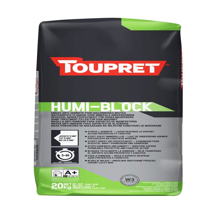 Enduit spécifique murs humides en poudre intérieur & extérieur 6 kg - Humi-block TOUPRET