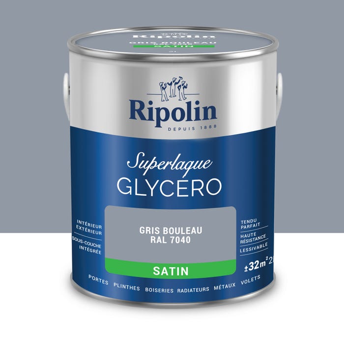 Peinture intérieure et extérieure multi-supports glycéro satin gris bouleau 2 L - RIPOLIN