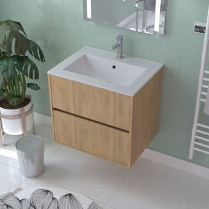 Caisson de salle de bain suspendu 2 tiroirs l.60 x h.54 x p.45,5 cm décor chêne clair ATOS