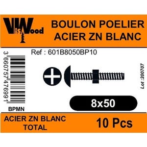 Boulon poêlier zingué 8 x 50 mm 10 pièces - VISWOOD