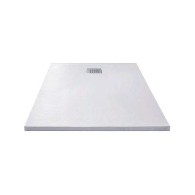 Receveur extra plat à poser ou à encastrer écoulement décentré en résine blanc l.140 x L.70 cm
