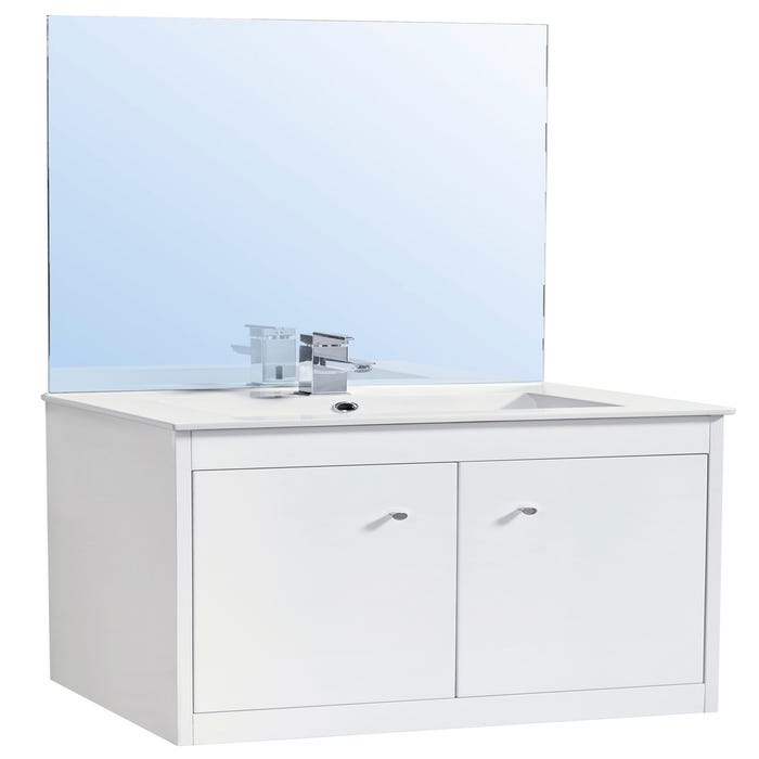 Meuble de salle de bain avec miroir panoramique blanc l.60 x H.80 x P.45 cm Abby