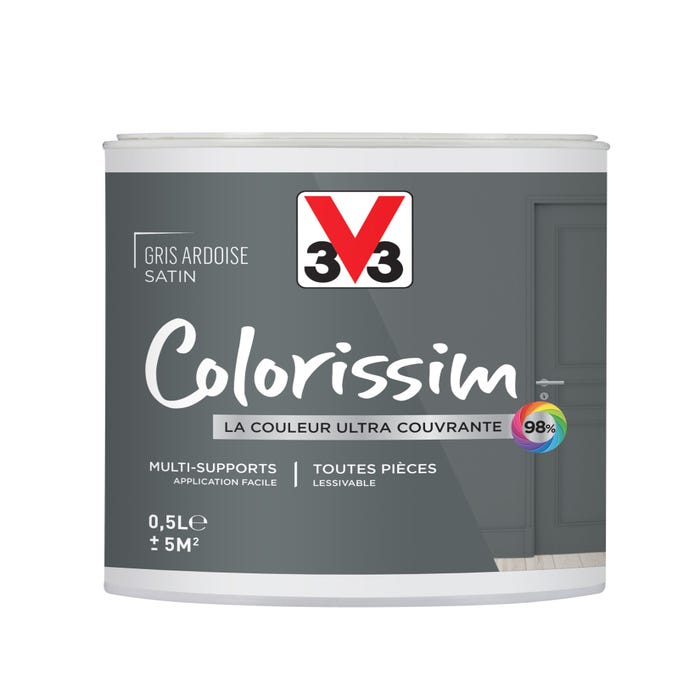Peinture intérieure multi-supports acrylique satin gris ardoise 0,5 L - V33 COLORISSIM