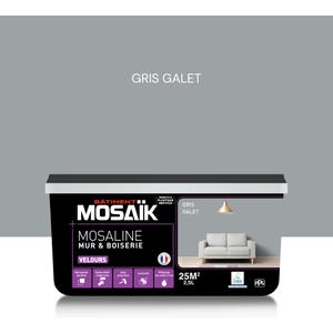 Peinture intérieure multi support acrylique velours gris galet 2,5 L Mosaline - MOSAIK