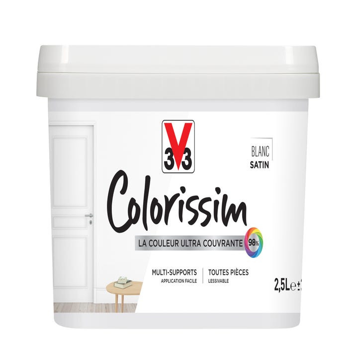 Peinture intérieure multi-supports acrylique satin blanc 2,5 L - V33 COLORISSIM