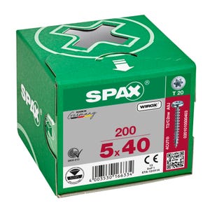 Vis bois agglo tête ronde wirox empreinte Torx filetage total 5 x 40 mm 200 pièces - SPAX