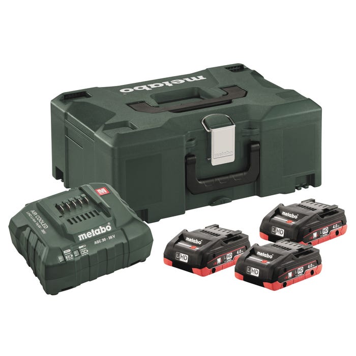 Pack 3 batteries 18V 4Ah LiHD + chargeur rapide ASC 55 en coffret Metaloc - 685133000 METABO