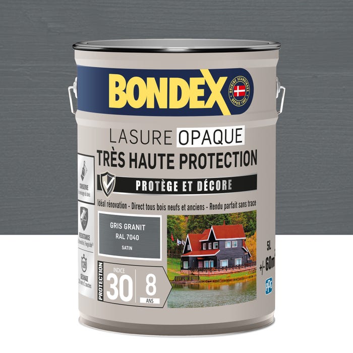 Lasure opaque très haute protection 8 ans gris granit 5 L - BONDEX