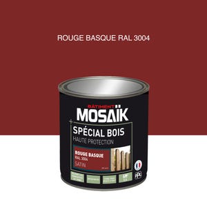 Peinture bois acrylique satin rouge basque RAL 3004 0,5 L - MOSAÏK