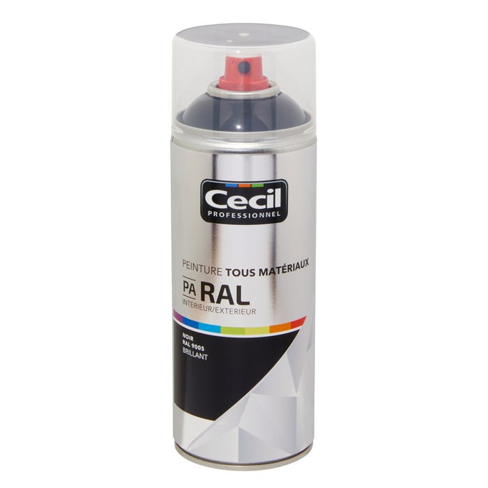 Peinture aérosol tous matériaux int/ext brillant noir RAL9005 400 ml - CECIL PRO
