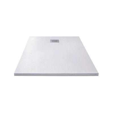 Receveur extra plat à poser ou à encastrer écoulement décentré en résine blanc l.100 x L.80 cm