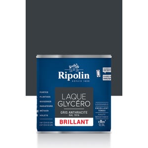 Peinture intérieure et extérieure multi-supports glycéro brillant gris anthracite 0,5 L - RIPOLIN