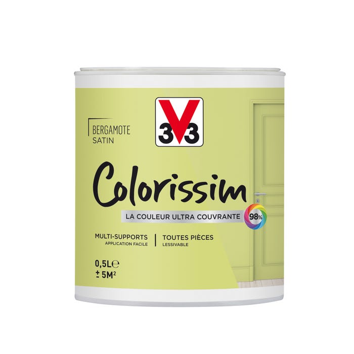 Peinture intérieure multi-supports acrylique satin bergamote 0,5 L - V33 COLORISSIM
