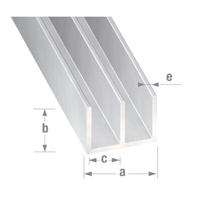 Profilé double u aluminium anodisé incolore 10x16x1,3mm int.6 mm L. 200 cm