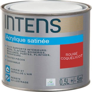 Peinture intérieure multi-supports acrylique monocouche satin rouge coquelicot 0,5 L - INTENS