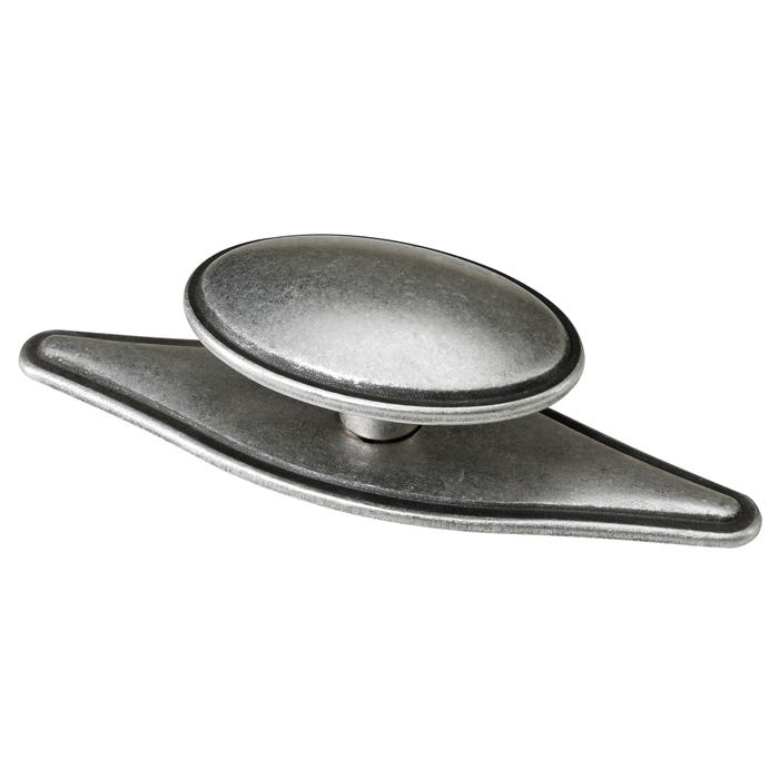 Bouton aspect argenté bruni base trapèze bouton oval 77 x 20 mm