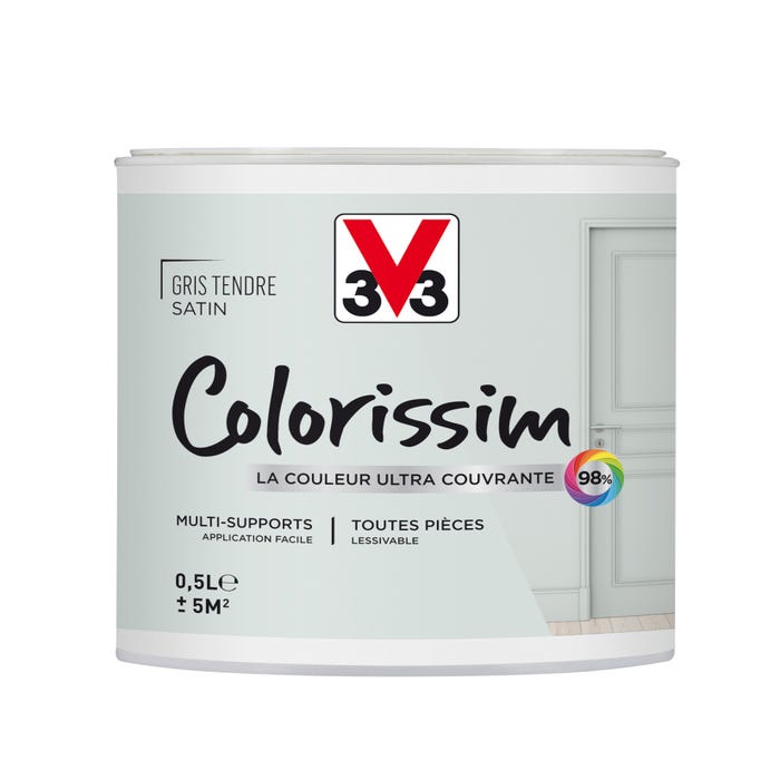 Peinture intérieure multi-supports acrylique satin gris tendre 0,5 L - V33 COLORISSIM