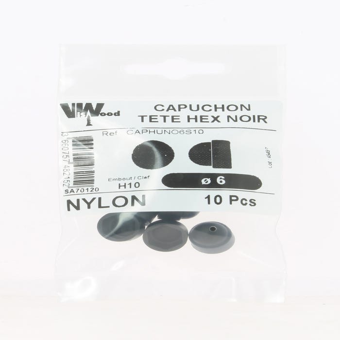 Cache ecrou hexa nylon noir m6 x10 - VISWOOD
