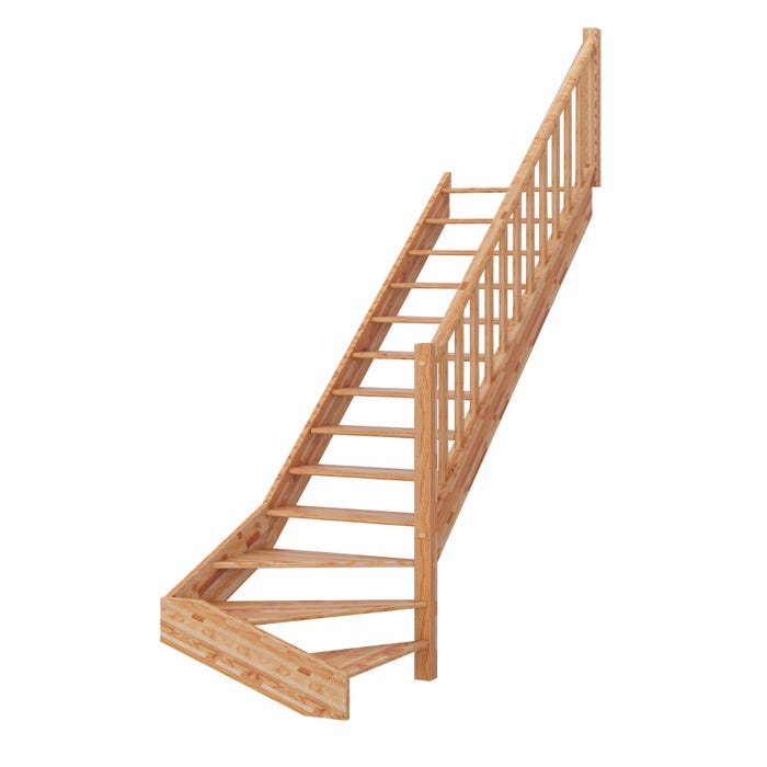 Escalier hêtre quart tournant droit rampe à balustres à droite sans contre-marches - GIMM