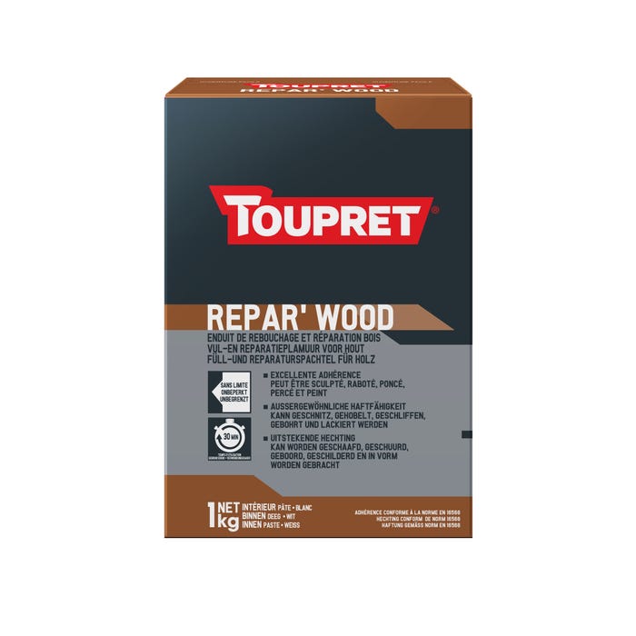 Enduit spécifique bois en poudre intérieur & extérieur 1 kg - Repar'wood TOUPRET