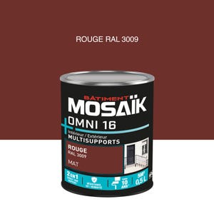 Peinture 2en1 int./ext. multisupport acrylique mat rouge RAL3009 0,5 L OMNI16 - MOSAIK