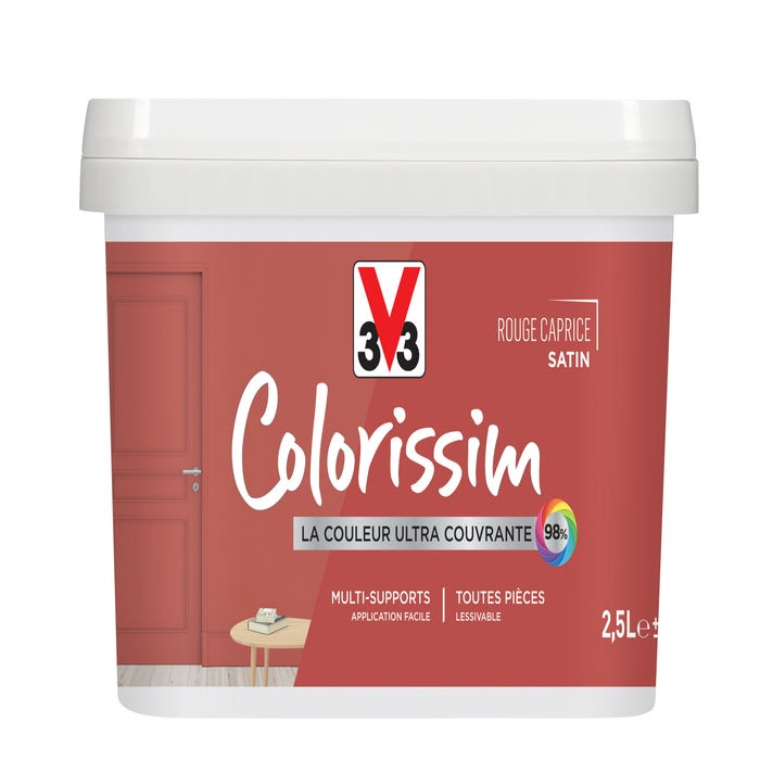 Peinture intérieure multi-supports acrylique satin rouge caprice 2,5 L - V33 COLORISSIM